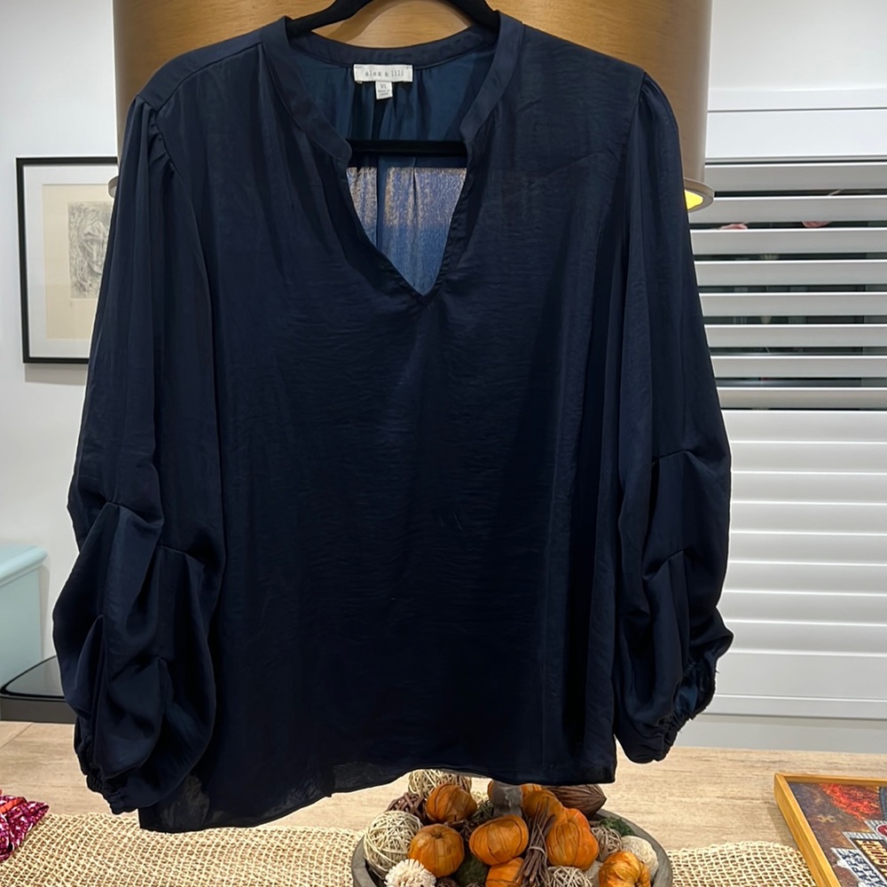 Alex & Lili 3/4 sleeve blue shiny blouse-size XL-100% polyester